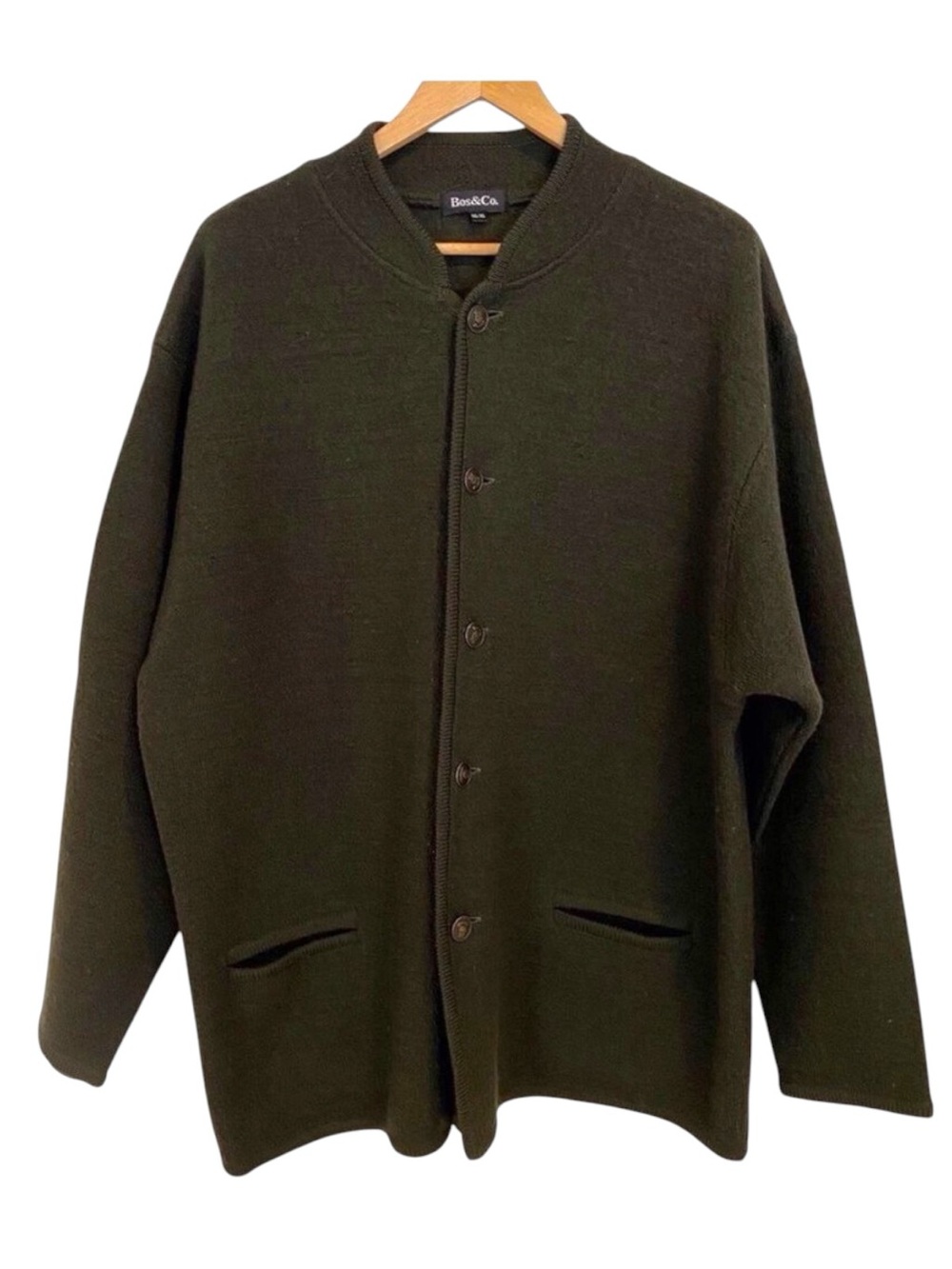 Bos&Co. cardigan Dark green button up closure pockets 100% wool long sleeves XL